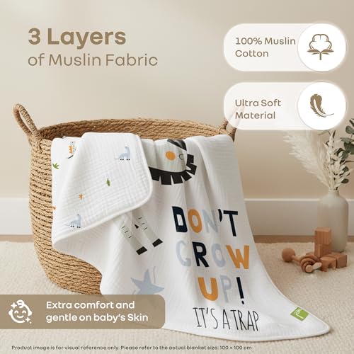 Image of R for Rabbit Softkins Muslin Quilt Blanket for Newborn Baby 3 Layers Muslin Cotton Fabric All-Season Soft Breathable Lightweight & multipurpose Reversible Dohar, 100 x 100 cms, 0+ Months (Zebra White)