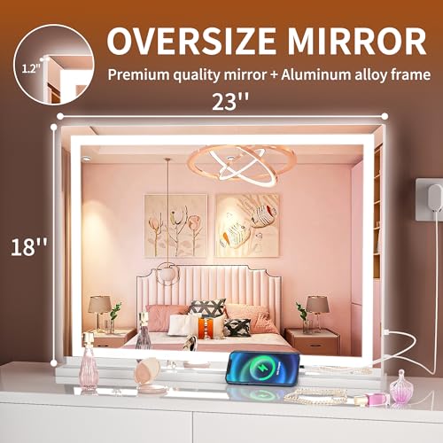 Vanity Mirror with Lights for Makeup, 23 x 18 LED, Touch Screen Control Square White