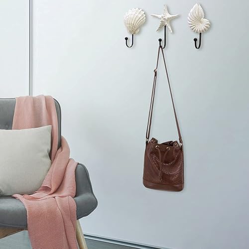 Miniatura 4 de 3 ganchos de pared para abrigos, ganchos decorativos de resina, ganchos de pared de concha de mar, decoración de casa de playa para baño, puerta,