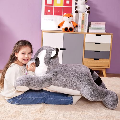 Image of IKASA Giant Raccoon Plush Animal Toys, 78 cm Large Raccoon Cute Fluffy Plush Big Soft Animals, Gifts for Children