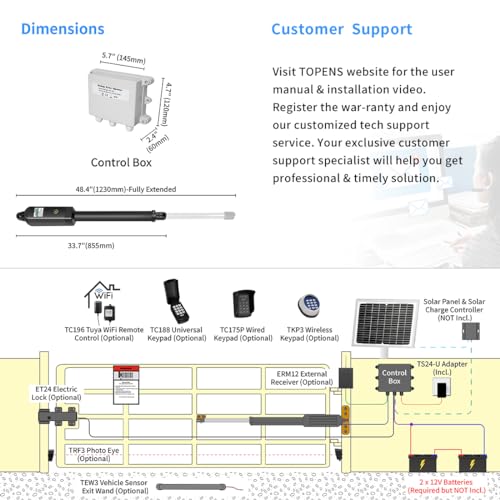 TOPENS A5 Automatic Gate Opener for Medium Duty Single Swing Gates Up