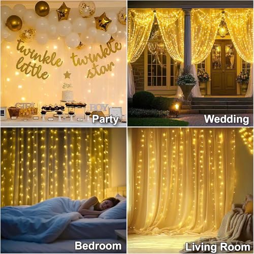 Warm White Curtain Light for Bedroom, 300 LED 9.8ft x 9.8ft Window Fairy Curtain String Light with 16 Hooks, 8 Models Re - Additional View