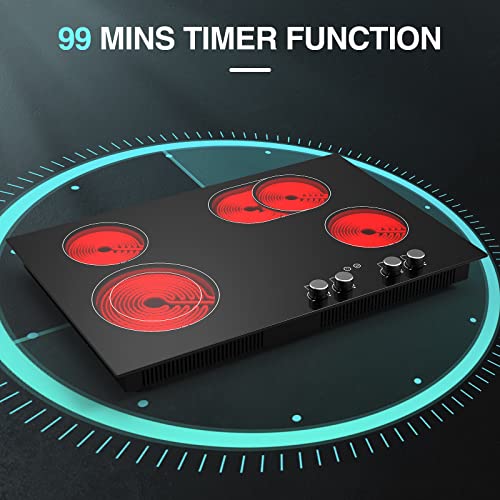 Qtyancy Electric Cooktop, 30 Inch Built-In Electric Smoothtop With 4 Elements, Touch & Knob Control, 9 Heating Levels, Child Lock, Timer, Hot Surface Indicator, 240V 6800W Electric Stove Top Hot Plate #TOP1