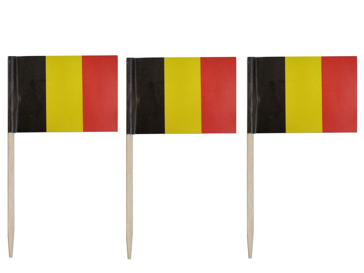 JAVD CYPS 100 Pcs Belgium Flag Belgian Toothpick Flags, Small Mini Stick Cupcake Toppers Belgian Flags,Country Picks Party Decoration Celebration Cocktail Food Bar Cake Flags