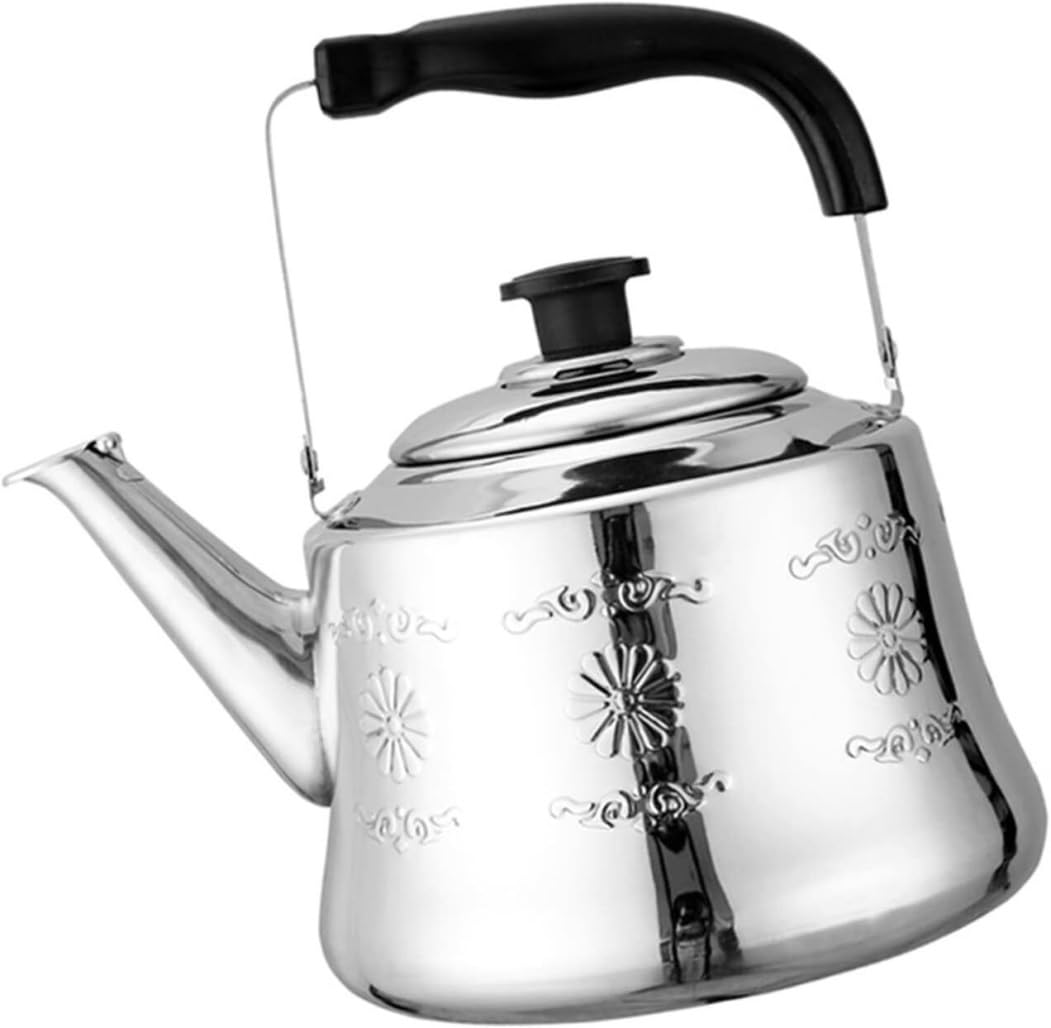 Czajnik z Gwizdkiem Tłoczenie Retro Czajniczek Gwizdający Czajnik Ze Stali Nierdzewnej Z Uchwytem Przeciw Poparzeniu Kuchenka Gazowa Kuchenka Indukcyjna Gwizdanie Czajnik Czajnik Kuchenek(5L)