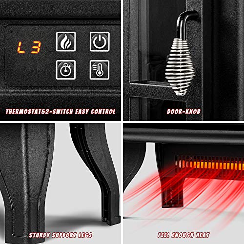 Euhomy Electric Fireplace Heater with Remote Control, Indoor Freestanding Fireplace Stove with Realistic Flame Effect, 23\" 1400W Space Heater, Overheat and Tip Over Auto Shut Off, CSA Certified - Thumbnail 4