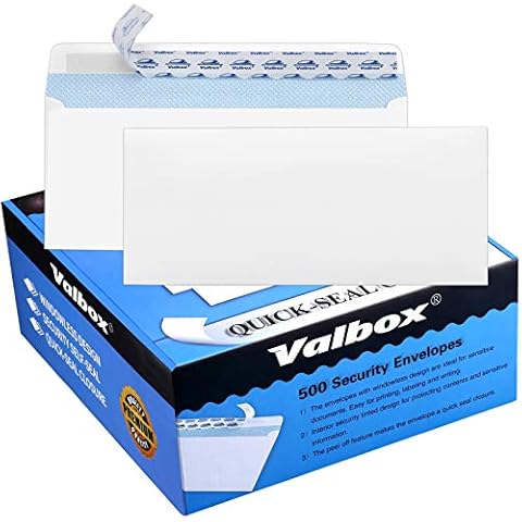 ValBox 500 Count #10 Security Self-Seal Envelopes Windowless Design Security Tint Pattern for Secure Mailing 4-1/8x9-1/2",White Business Envelopes Cover