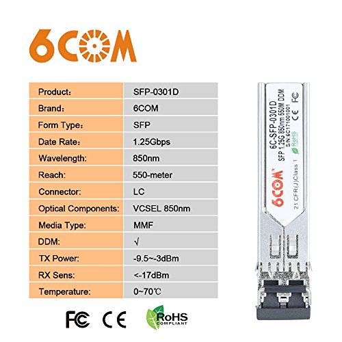 Image of 10Pack 1.25G SFP Transceiver, 1000Base-sx LC Multi Mode Module, up to 550 Meters, for Cisco GLC-SX-MMD /GLC-SX-MM /SFP-GE-S, Ubiquiti UF-MM-1G, Netgear, D-Link, Supermicro, Mikrotik