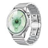22mm ステンレススチール製ウォッチバンド Huawei Watch GT 6 Pro/GT 6/GT 5 Pro/GT 5/4/3（46mm） に対応 Amazfit Bip 6/5、Garmin Venu 4/3/2、Forerunner 255/265 にも対応 研磨仕上げで高光沢なメンズ用メタルベルト、デプロイアント式バタフライクラスプ付き (シルバー)
