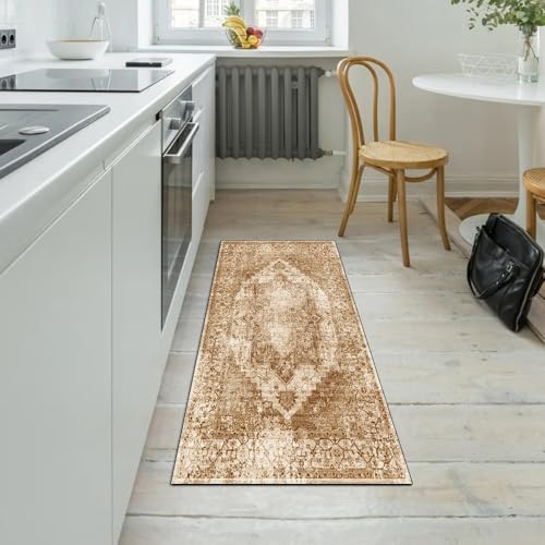 Alfombra vintage de pasillo antideslizante lavable de 60x200 cm color naranja 5