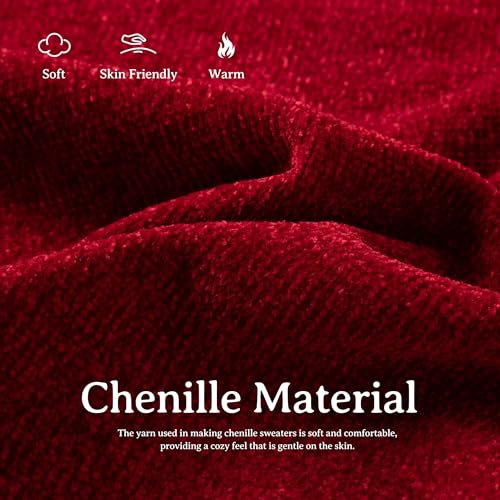 Image of Simple&Opulence Women's Chenille Sweater Crewneck Long Sleeve Pullover Ribbed Cuff Hem Round Neck Jumper Tops