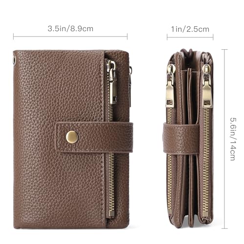 Image of SENDEFN Small Wallet for Women Leather RFID Blocking Wristlet Wallet Credit Card Holder with Double Zipper Coin Purse Ladies Bifold Purse