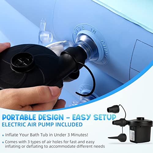 Inflatable Bathtub Adult With Electric Air Pump, Indoor Or Outdoor Portable Foldable Bath Tub And Ice Bath Tub, Freestanding Blow Up Bathtub With Bath Pillow Headrest For Adults Spa, 63"X33" (Blue) #TOP2