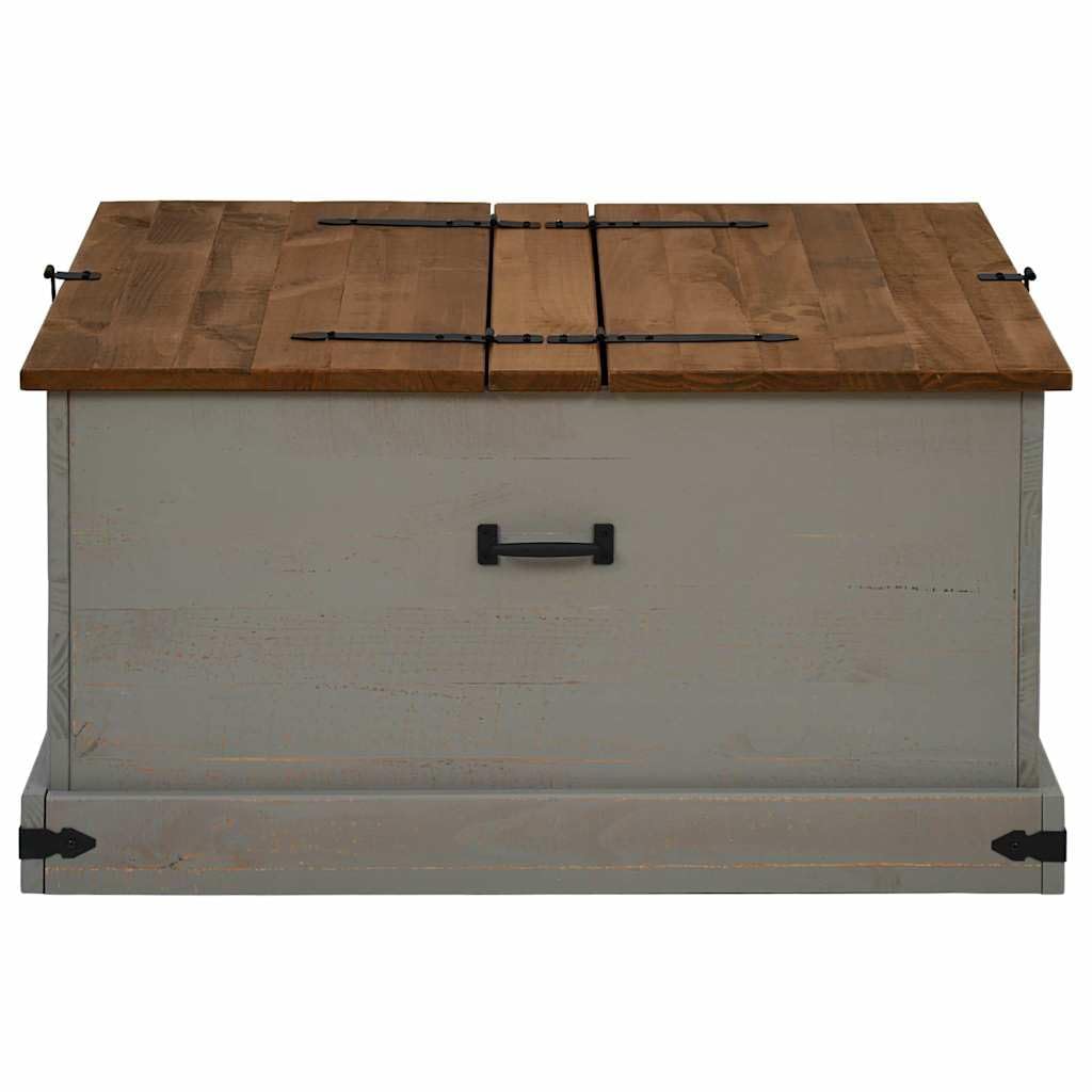 Baúl HALDEN gris 91 x 91 x 47 cm, madera maciza de pino, doble cofre con asas de metal, baúl de almacenamiento con mucho espacio para ropa y decoración, también utilizable como mesa de café
