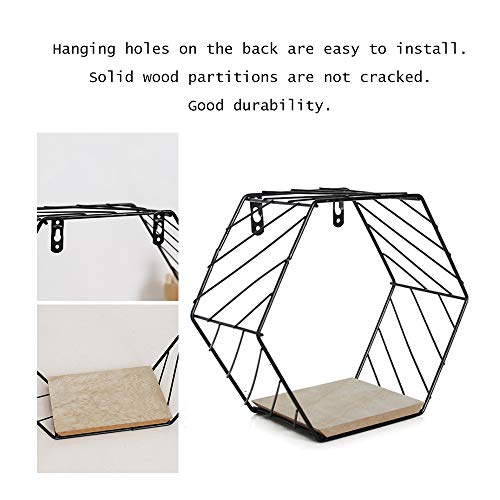 Splenssy Eenvoudige hexagon ijzer mesh wandtapijt huishoud-decoratie hanger zwart mesh L - Image 4