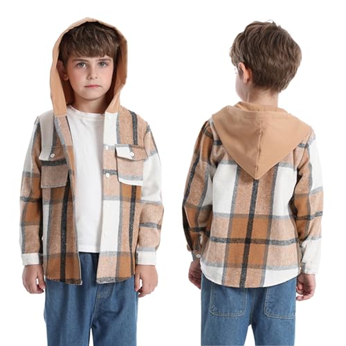 Winmany Little Boys Hooded Plaid Shirt Jacket Toddler Boys' Shacket Fall Spring Warm Lightweight Outerwear for 2-8 Years2