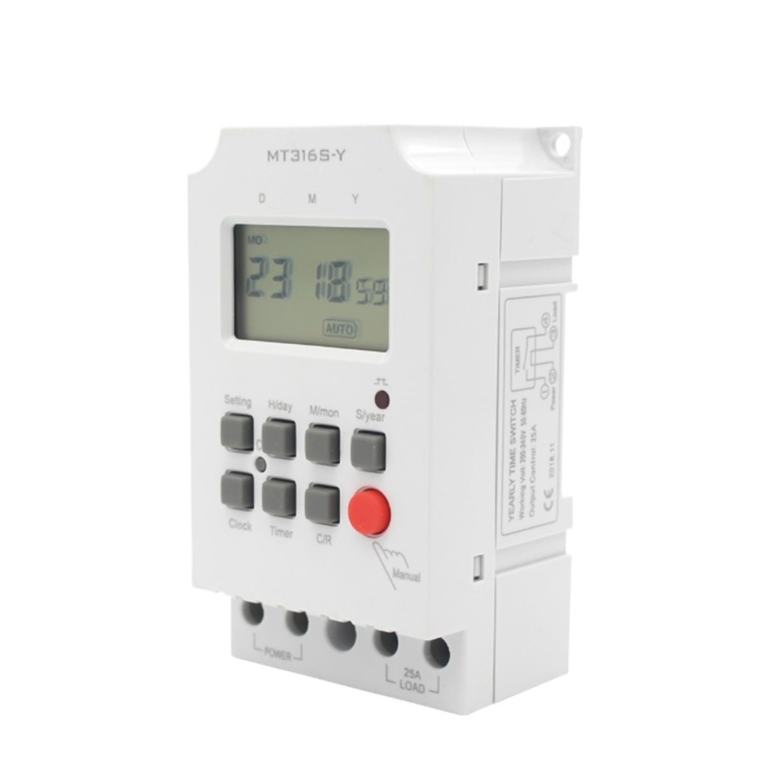 MT316S-Y 220 VAC 25 A programowalny timer Din Rail z timerem dziennym/miesięcznym/rocznym cyfrowym przełącznikiem czasu
