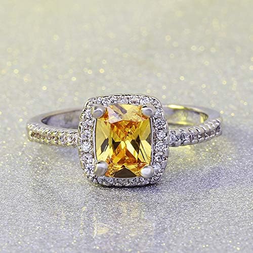 QUSIIOSLK 926 Sterling Silver Canary Yellow Halo Square AAA Cubic Zirconia Ring Solitaire Brilliant Princess Cut Citrine Ring Cushion Cut Statement Engagement Ring for Women 6 - Image 4