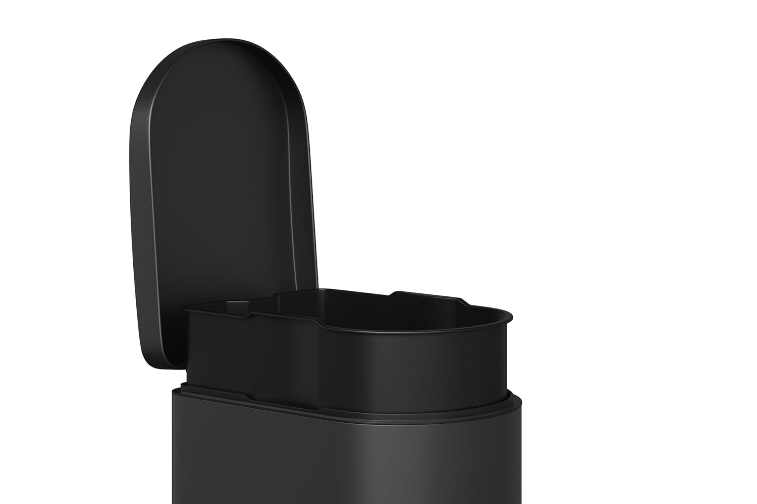 Garvee 13 gal / 50 L Metal Kitchen Trash Can with Lid, Slim Rustproof Garbage Can, Large Step-on Trash Bin with Inner Bucket, Rear Handle, Soft Close Lid, Black