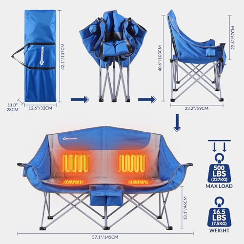 ANTARCTICA GEAR Heated Double Camping Chair, 2-Person Folding Chair with 12V 16000mAh Battery Pack, Heated Portable Loveseat Chair, for Outdoor - Image 4