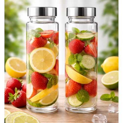 Image of Glassbunny Glass Fridge Water Bottle With Stainless Steel Airtight Leak-Proof Lid 500ml Wide mouth & Easy to Clean, Perfect Bottle for Office, Gym, School, Yoga Pack of 3