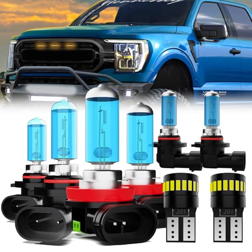 Image of Headlight Bulbs License Plate Lights Fit For Ford F150 2015-2020, 9005 High Beam + H11 Low Beam + 5202 Fog Lights Halogen Light Bulb + License Plate Lights, Pack of 8