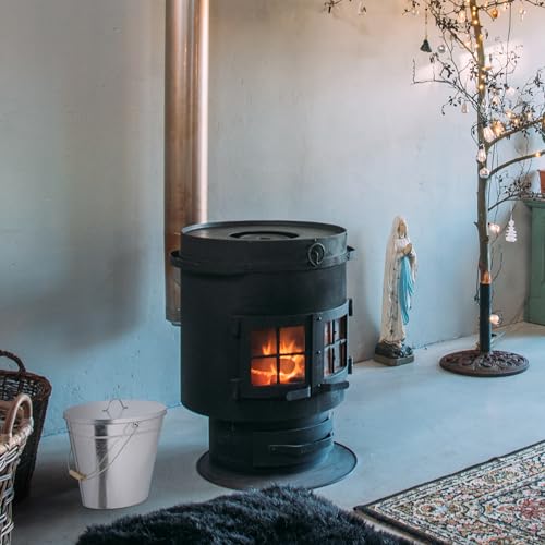 Relaxdays Ascheeimer mit Deckel, 22 l, Aschetonne mit Henkel, für Kohle & Asche, Kamin, Ofen, verzinkter Stahl, Silber