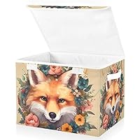 Mnsruu Storage Boxes with Lids, Red Fox Cub Flower Large Storage Basket Organizer Shelves Cube Bin Toy Clothes Underbed