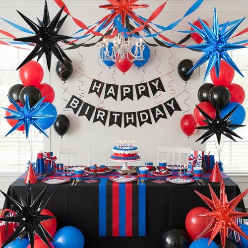 Image of TONIFUL 8 Pcs Explosion Star Balloons Black Red Blue Foil Party Decorations | 22 Inch Large Mylar Star Balloon for New Year Christmas Graduation Birthday Wedding Baby Shower Party Supplies