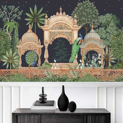 Image of 999STORE Traditional Mughal Garden Dome Indian Wallpaper Ethinic Wallpaper Peacock Wallpaper for Walls Bedroom (Non8X60446)