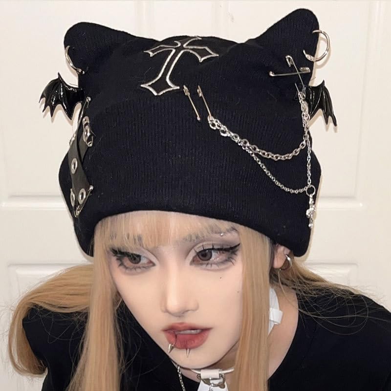 Gorro Beanie Y2k Goth Para Mujeres Invierno Punk miniatura 5