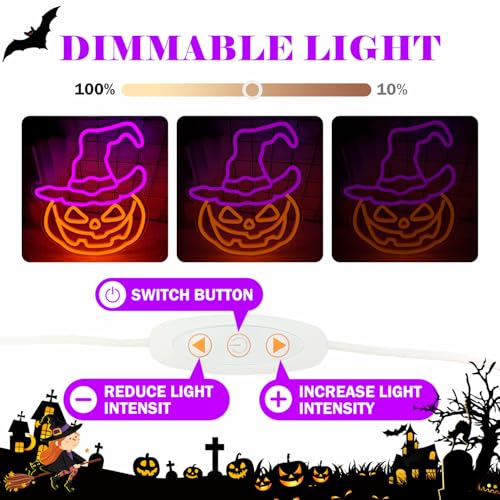 Image of Halloween Neon Sign Dimmable Pumpkin Neon Sign for Wall Decor Halloween Pumpkin Neon Window Lights for Halloween Party Light Up Pumpkin Halloween Decor for Bedroom, Kids Room