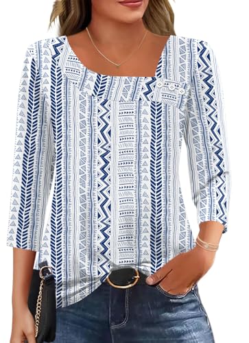 Image of LOMON Womens 3 /4 Length Sleeve T Shirts Asymmetrical Neck Tops Business Blouses for Women Fashion 2026