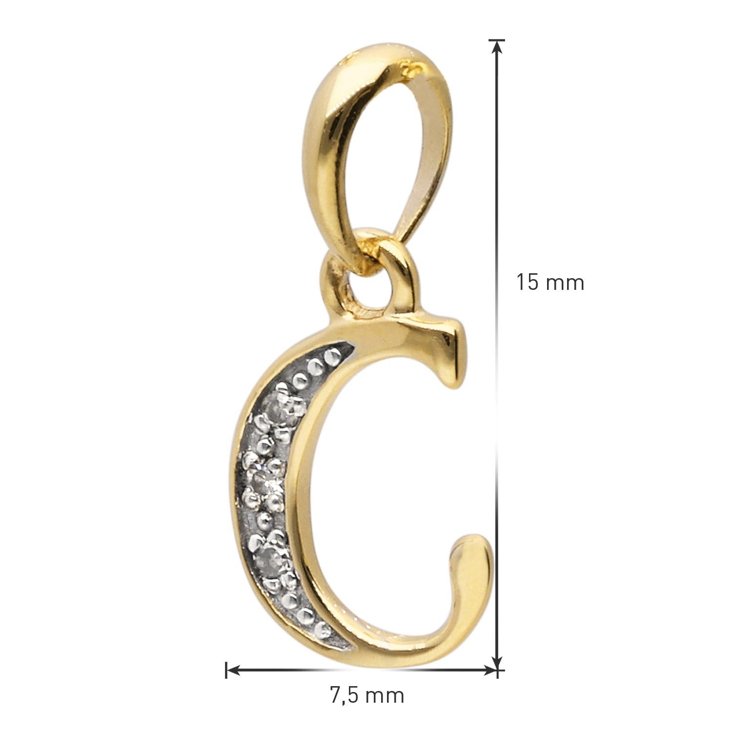 trendor Buchstaben-Anhänger C Gold 333/8K mit vergoldeter Silberkette | modisches Schmuckstück aus Echtgold für Damen, tolle Geschenkidee,