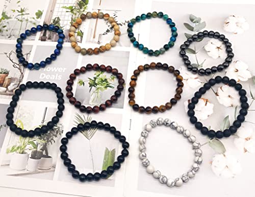Sonnyx 10 Pcs 8Mm Semi-Precious Gemstones Bracelets Round Beaded Bracelets For Men Women Stone Crystal Healing Stretch Beaded Bracelet Unisex #TOP5