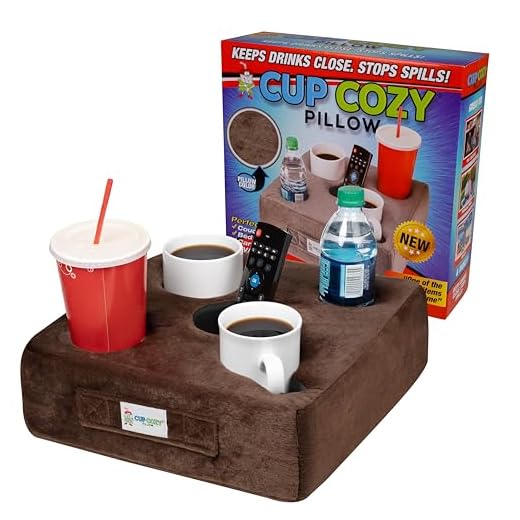 Cup Cozy Deluxe Pillow (Brown) As Seen on TV -The world's BEST cup holder! Keep your drinks close and prevent spills. Use it anywhere-Couch, floor, bed, man cave, car, RV, park, beach and more!