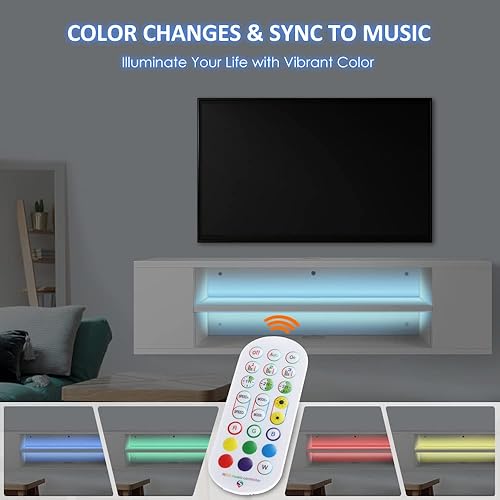 Miniatura 4 de Soporte flotante para TV, consola multimedia, centro de entretenimiento flotante debajo del estante de TV con almacenamiento para el hogar, color