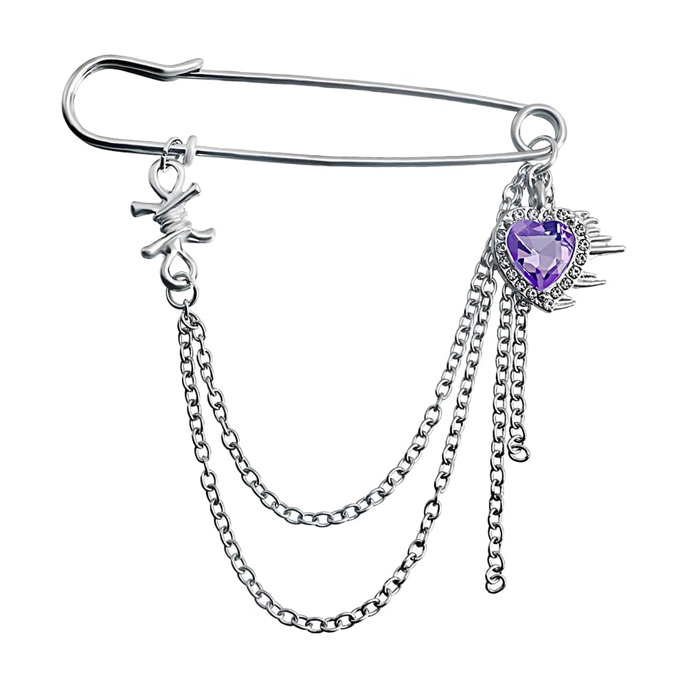 Safety Pin Brooch with Hanging Chains Charms Decorative Punk Goth Collar Brooches Pin for Sweater Dress Skirt Tie Pins Emo Pins