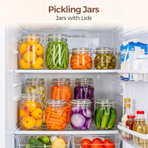 Image of ComSaf Glass Mason Jars with Airtight Lids 25oz 6 Pack Pickling Pantry | BPA-free food-grade glass, wire clamp seal, vegetable Canning, wide mouth, jam & beans, chia pudding & oats, salad