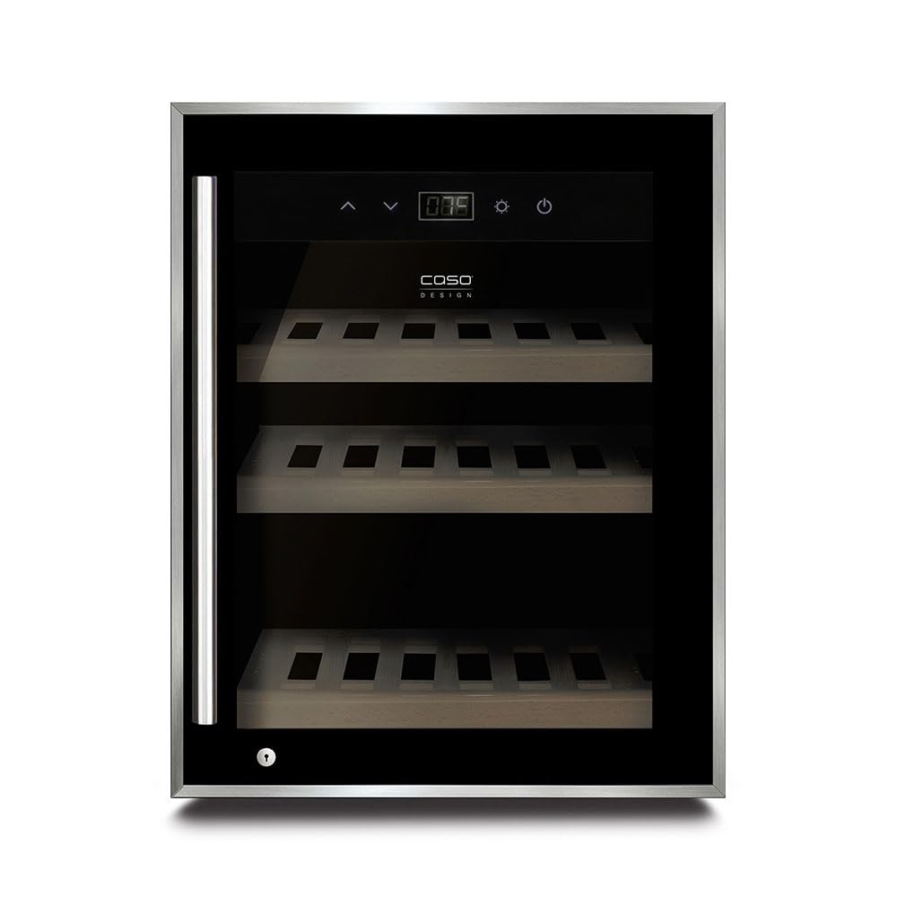 Caso Winesafe 12 Black - Design Weinkühlschrank für bis zu 12 Flaschen (bis zu 310 mm Höhe), eine Temperaturzone 5-20°C, Getränkekühlschrank, Energieklasse G