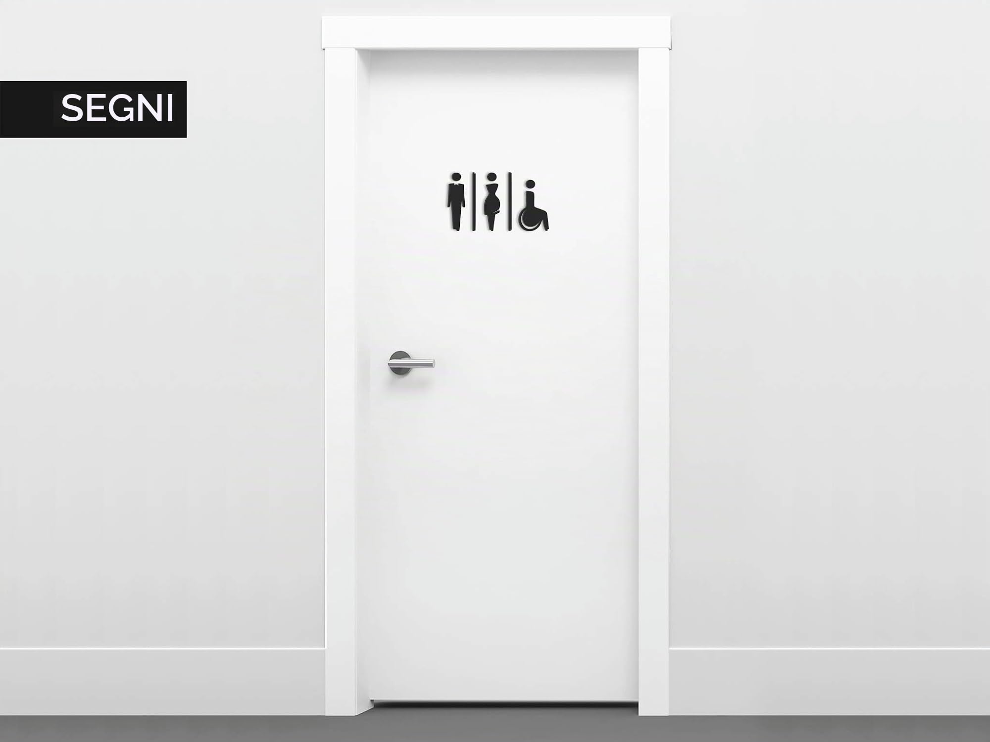 Signs - Targa bagno a rilievo (15 cm) - Set adesivo Toilette Serie Elegant SA112 - Targhette bagno Uomo Donna Disabile - Adesivi WC disabili (3 Figure a scelta, Nero)