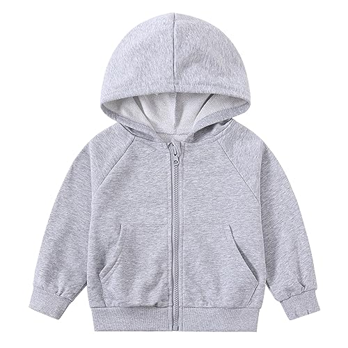 Unisex Kids French Terry Full-zip Hoodie Sweatshirt Boys Girls Casual Outfit Jacket (18M-8Y)