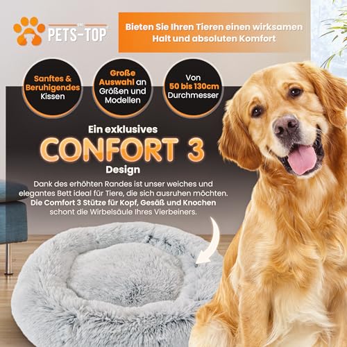 One PETS-TOP Rundes Haustierbett, Donut Hundebett, Katzenbett weich Donut-Bett mit abnehmbarem, waschbarem Bezug, Komfortabler Schlafplatz für Katzen & kleine bis mittelgroße Hunde (60x60x17cm)