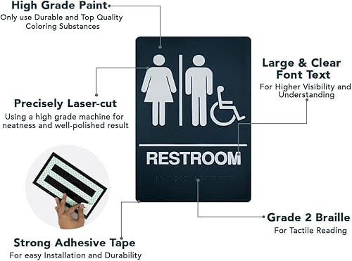 Miniatura 6 de Signs - Letrero de baño unisex con cinta 3M de doble cara para asegurar idealmente en menos de un minuto, diseño único y altamente visible, tamaño 9