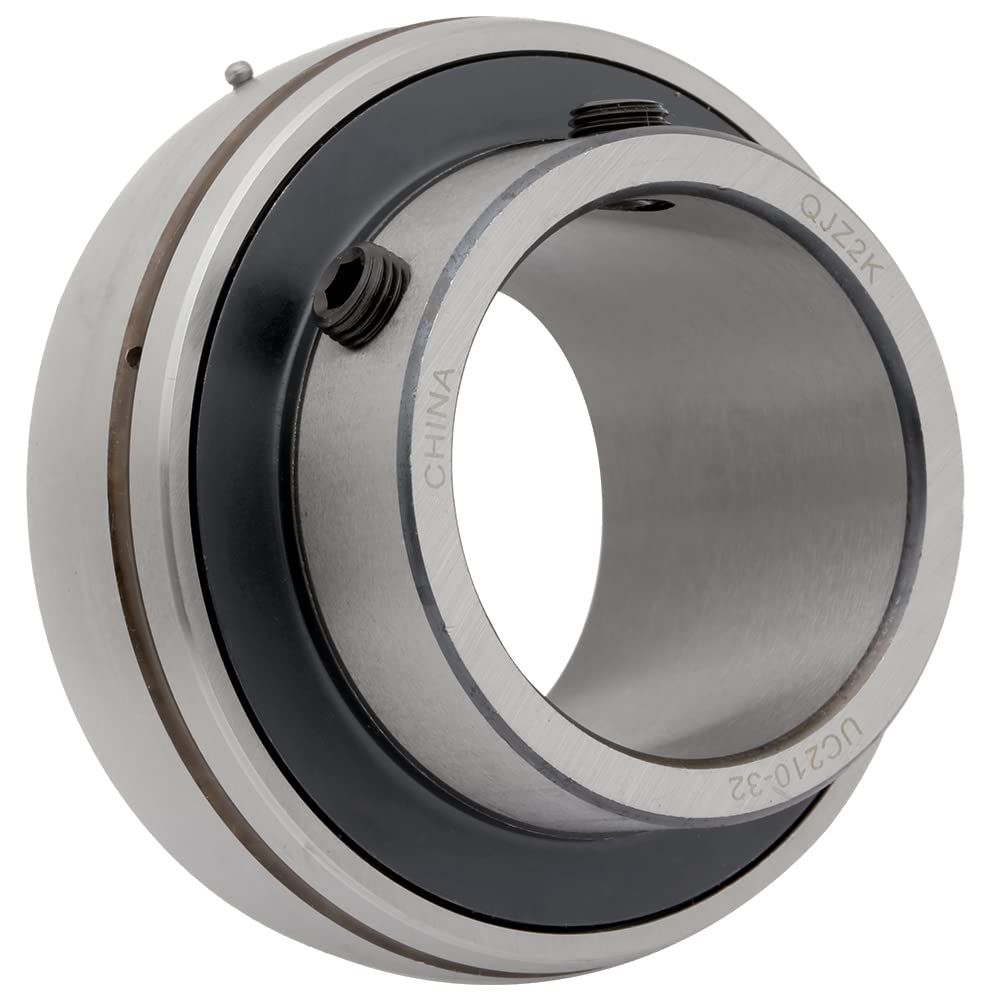 [1-Pack] UC210-32 Insert Bearing UC200 Series - 2 in Bore - 0.866 in Wide Inner Ring - 2.031 Spherical Outer Ring - 3.543 in Outer Diameter - Set Screw Locking Collar - Triple Lip Seal - Relubricable