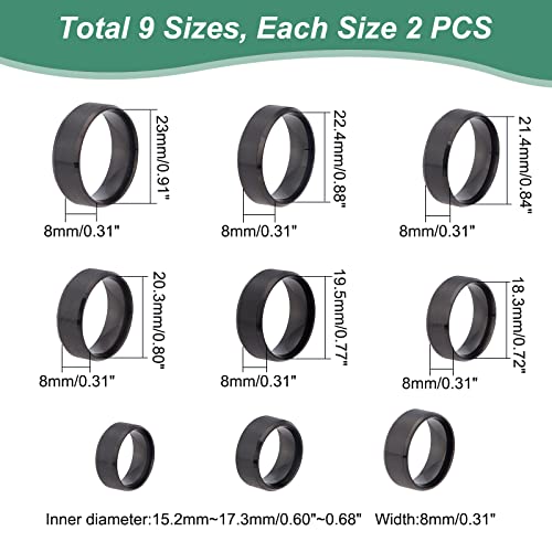 UNICRAFTALE About 18Pcs Black Stainless Steel Plain Band Ring 9 Sizes Laser Inscription Blank Finger Ring Metal Hypoallergenic Wedding Classical Ring for Jewerly Making - Image 3