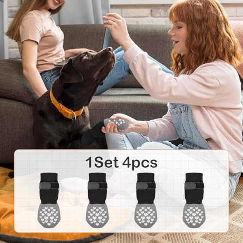 Non-Slip Dog Socks Prevent Licking Paws,Grippy Socks for Senior Dog Walk on Hardwood Floor,Paw Protectors,Black 2 Pairs,M by MBTWZ - Used condition - Image 6