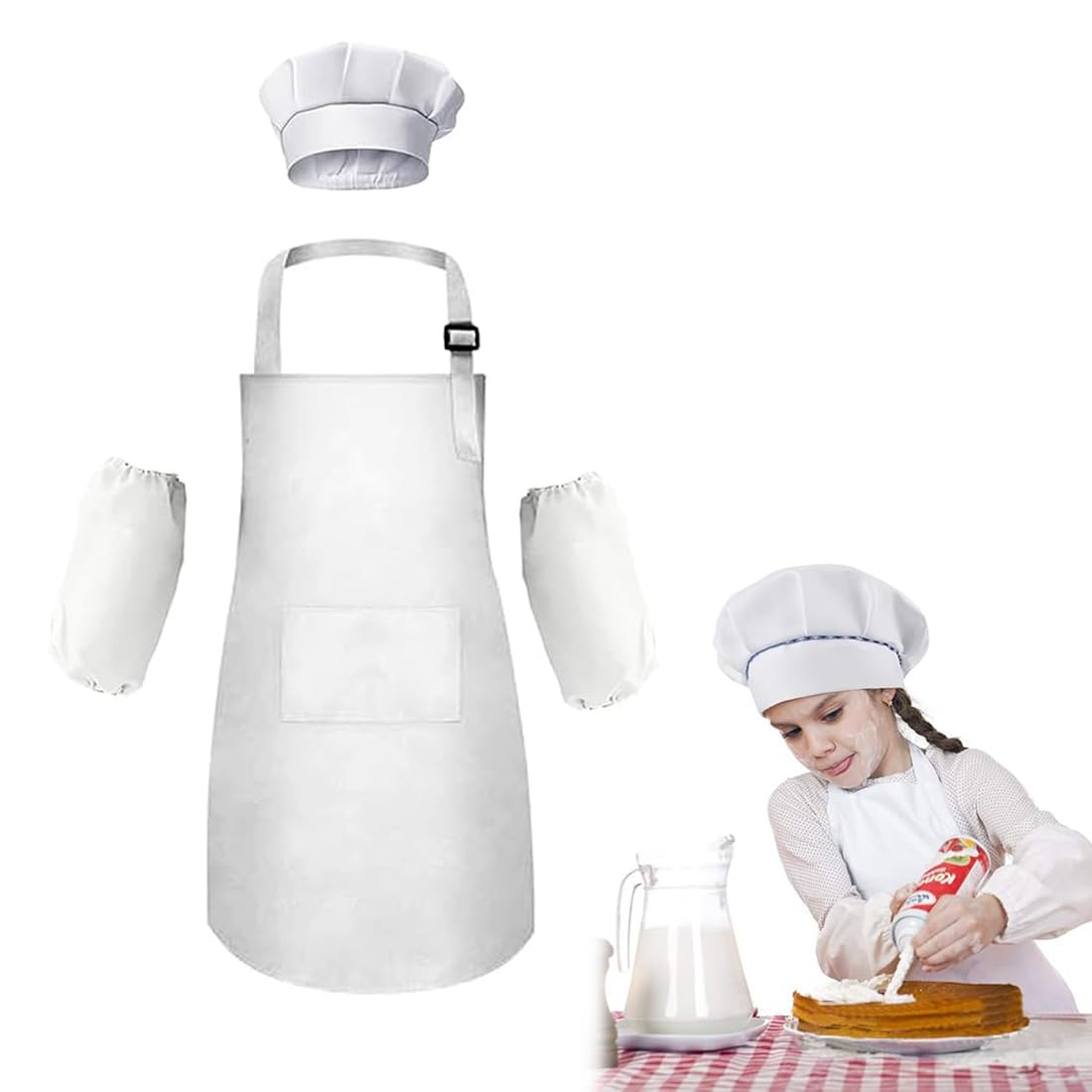 Delantal de Cocina para niños,Delantal para Niños+Gorro+mangas De Cocinero, Delantal de Cocina Infantil Delantales Infantiles Delantal De Chef De Cocina para Niños Pintura 7-13 Años