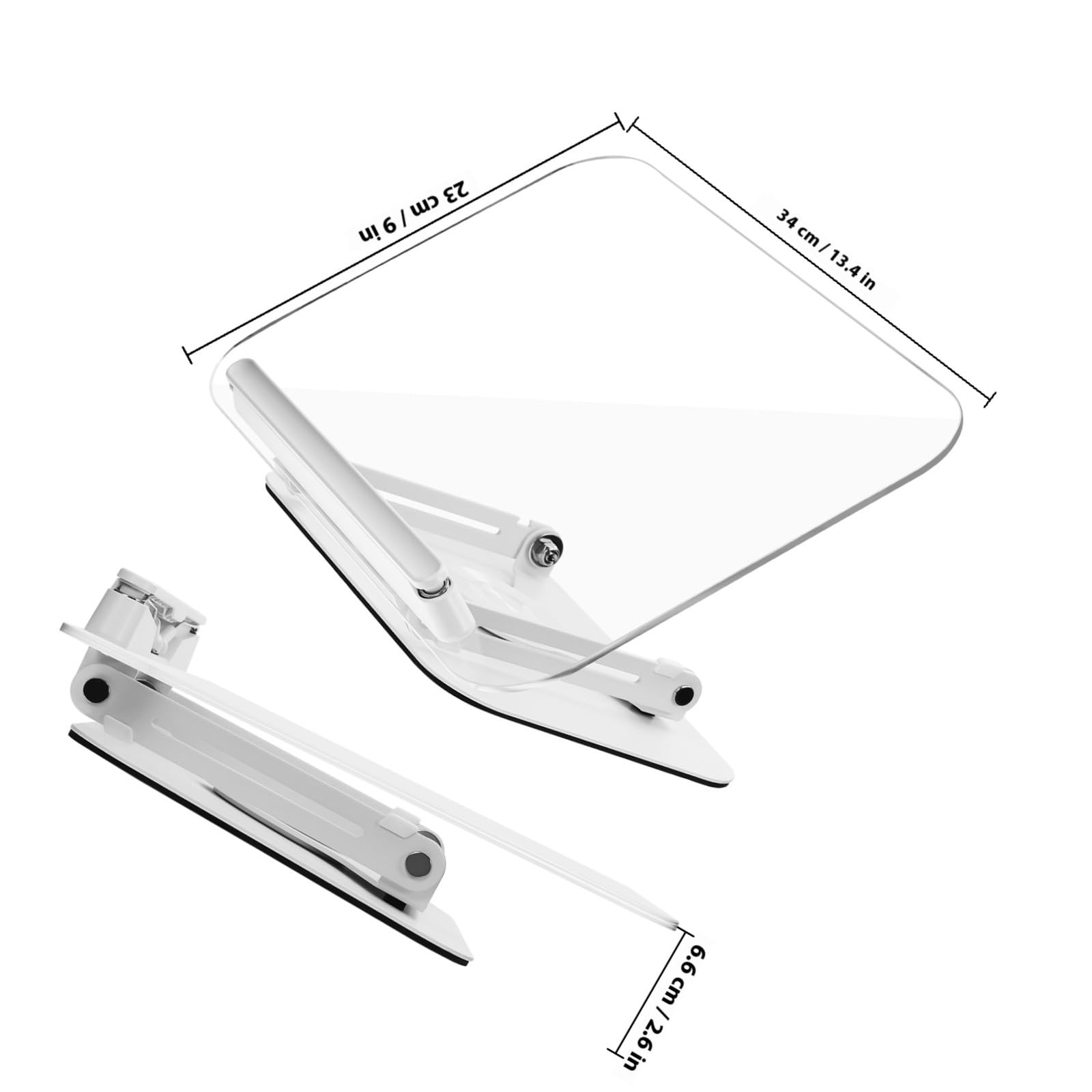 Lurrose Leggio Regolabile per Libri e Laptop con Base Girevole 360°, Supporto da Scrivania in Acrilico e Metallo 36,8x34 Cm con Fermalibri per Lettura a Mani Libere e Uso Multifunzionale