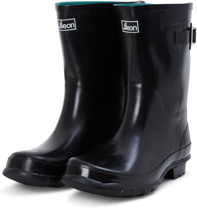 Jileon Mid Calf Rain Boots - Specially Designed For Wide Feet, Ankles or Calves - Half Height Waterproof Durable Wide Calf Rain Boots